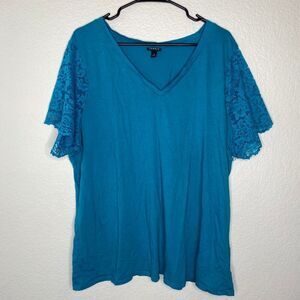 Torrid blue short sleeve shirt lace sleeves casual vneck cotton closet staple 3X